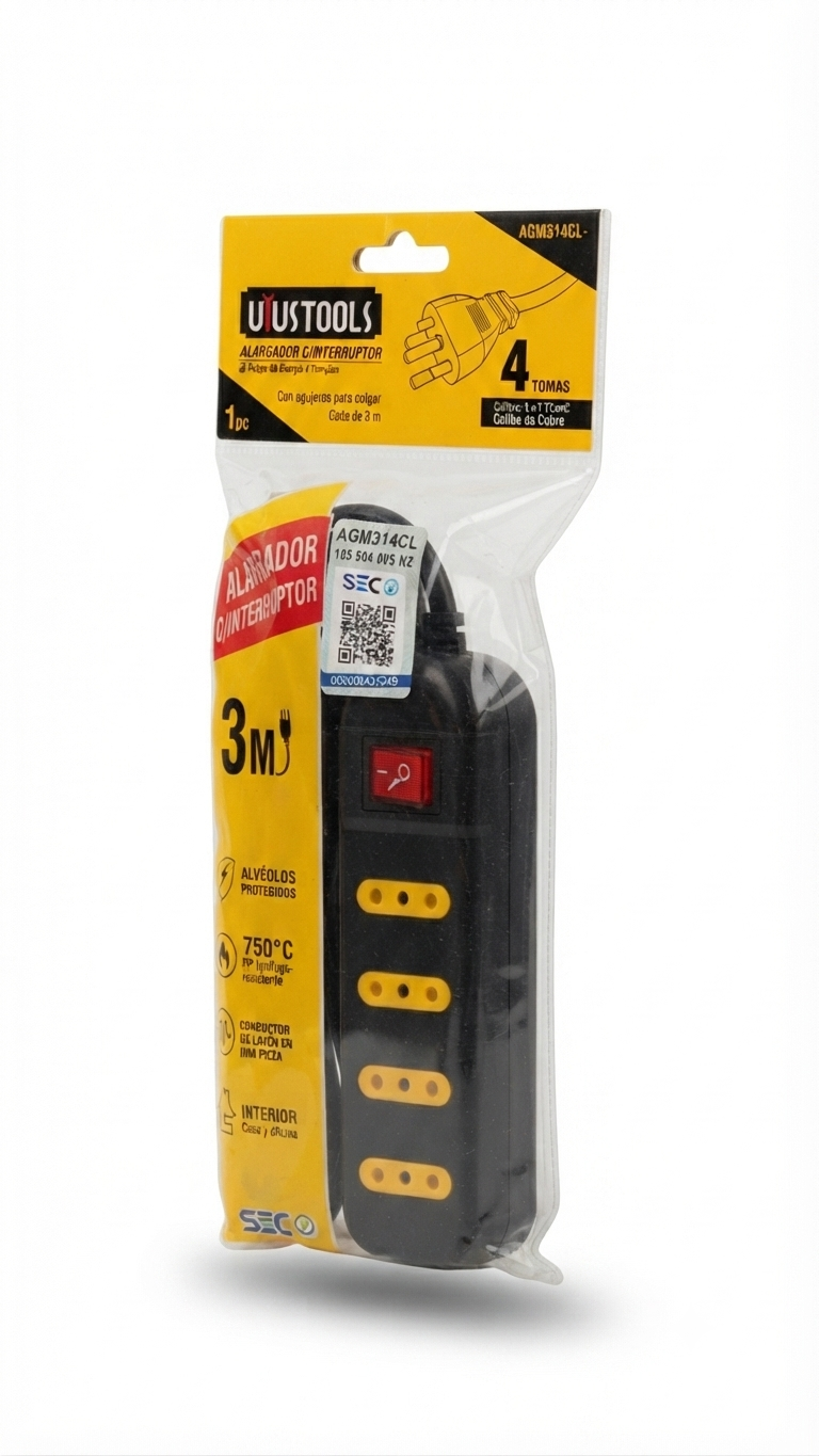 Regleta Multitoma 4 Salidas con Interruptor y Cable - Marca Uyustools (Modelo AGM314CL)