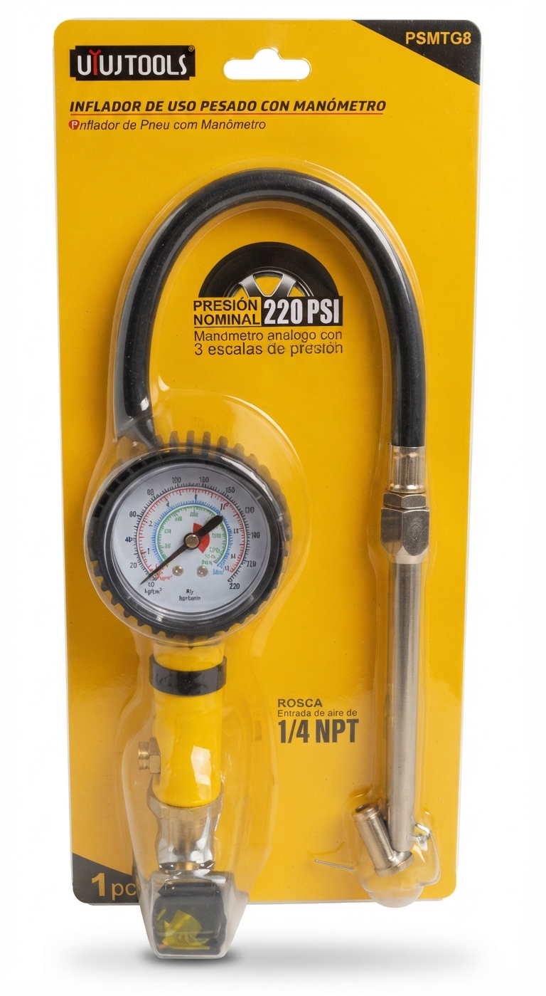 Inflador de Uso Pesado con Manómetro (220 PSI) - Modelo PSMTG8.