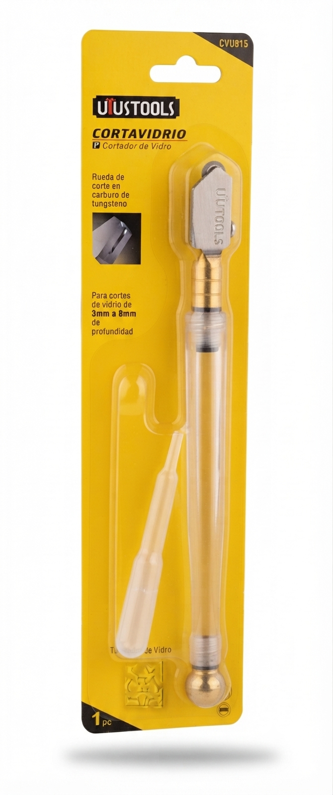 Cortador de Vidrio Profesional con Mango de Plástico y Rueda de Carburo de Tungsteno - Marca U'USTOOLS (Modelo CVU815)