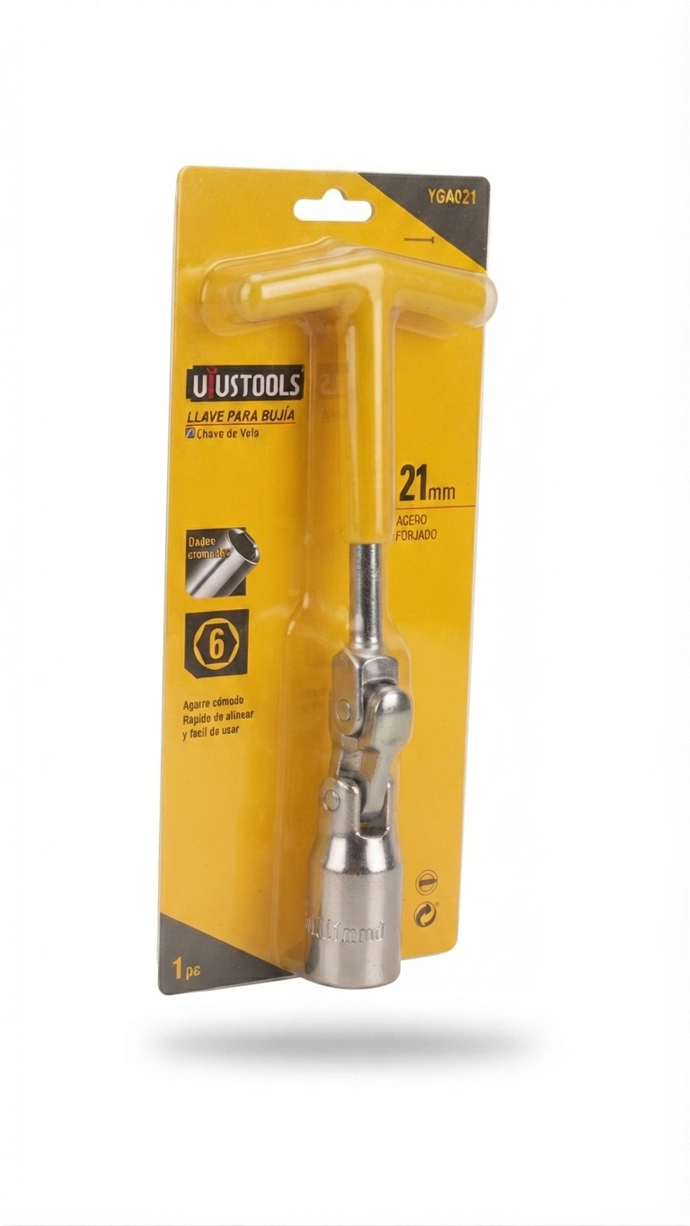 Llave para Bujía en T de 21mm con Articulación - Acero Forjado - Marca U'USTOOLS (Modelo YGA021)