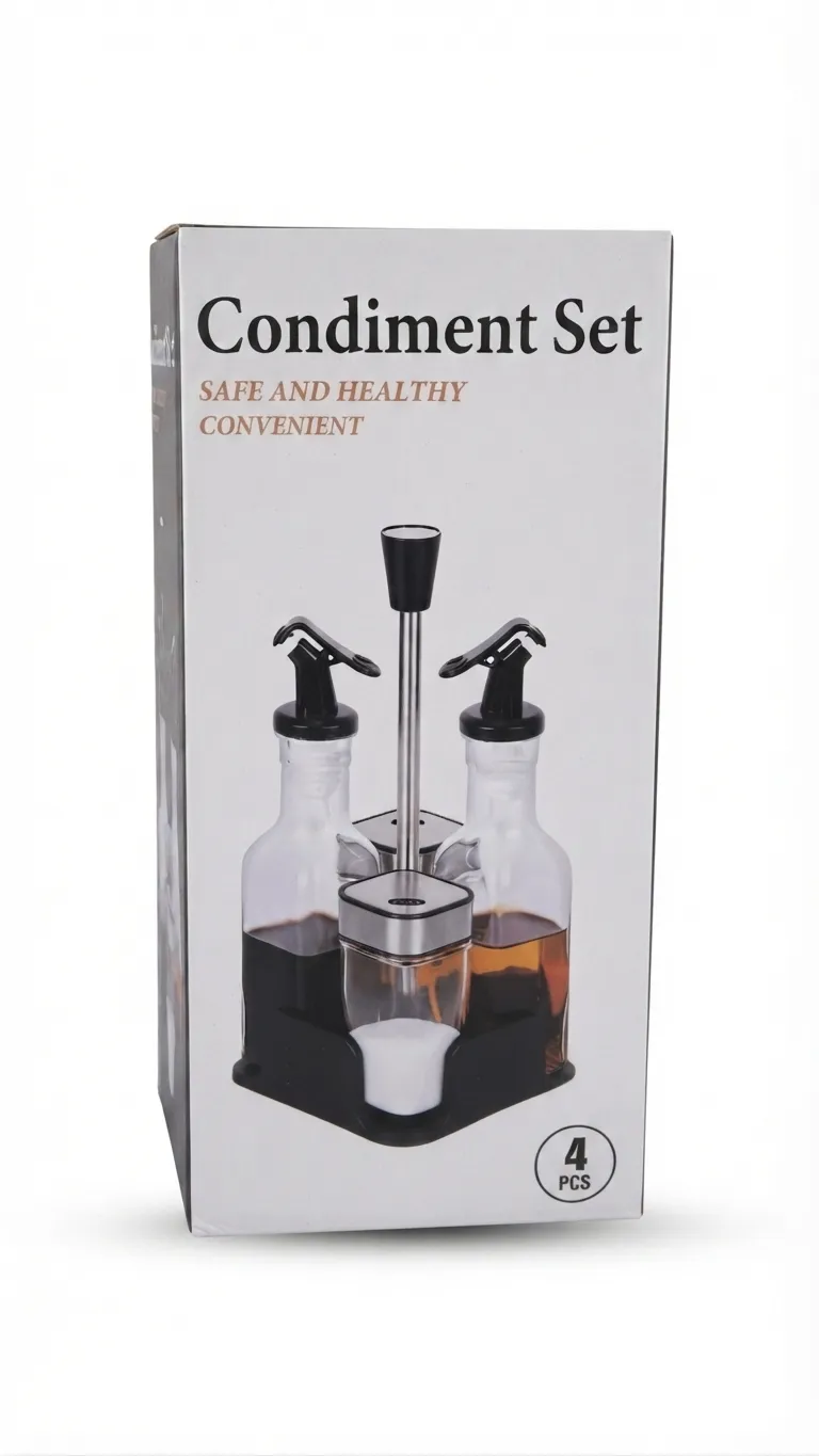 CondimentSet Pro: Organizador de Condimentos y Especias de 4 Piezas con Soporte